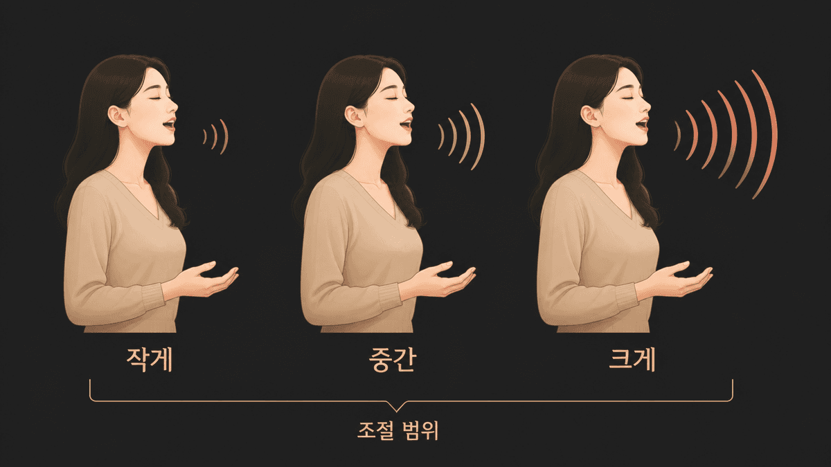 한 가수가 작은 소리부터 큰 소리까지 크기를 나눠 쓰는 범위