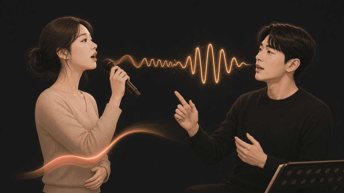 폐에서 나온 공기가 성대를 진동시킨 뒤 목과 입, 코의 공간을 지나 목소리가 되는 흐름