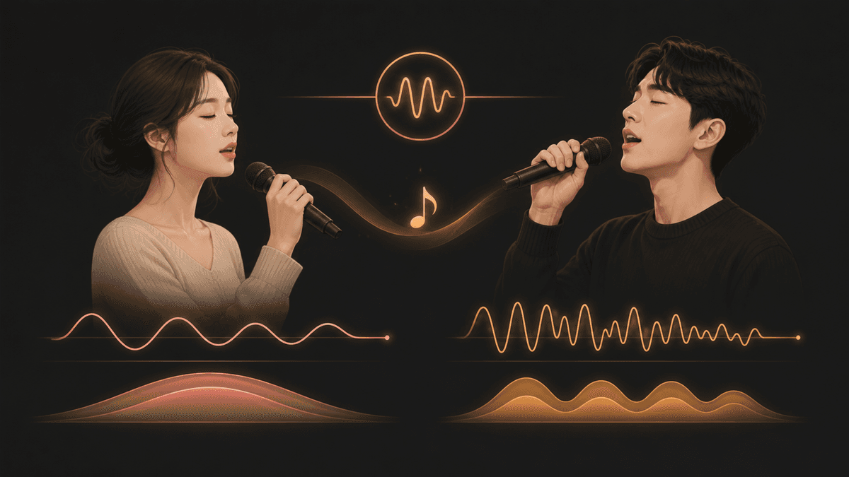같은 음높이와 음량에서도 배음 분포와 소리 시작이 달라 서로 다른 톤으로 들리는 모습