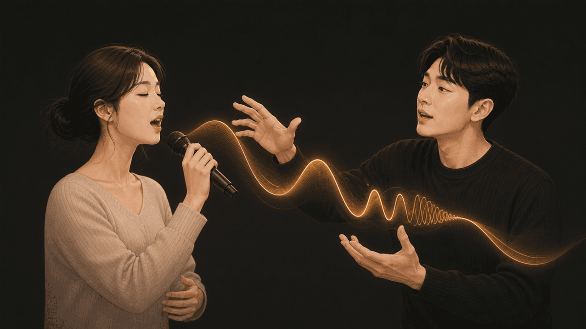 음높이와 접촉, 발성 시작과 음색으로 성대 컨트롤 항목을 나눈 그림