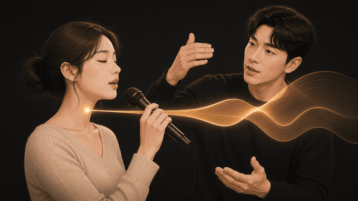 후두 단면에서 성대 바로 위의 짧은 후두관과 인두, 입으로 이어지는 성도를 표시한 그림
