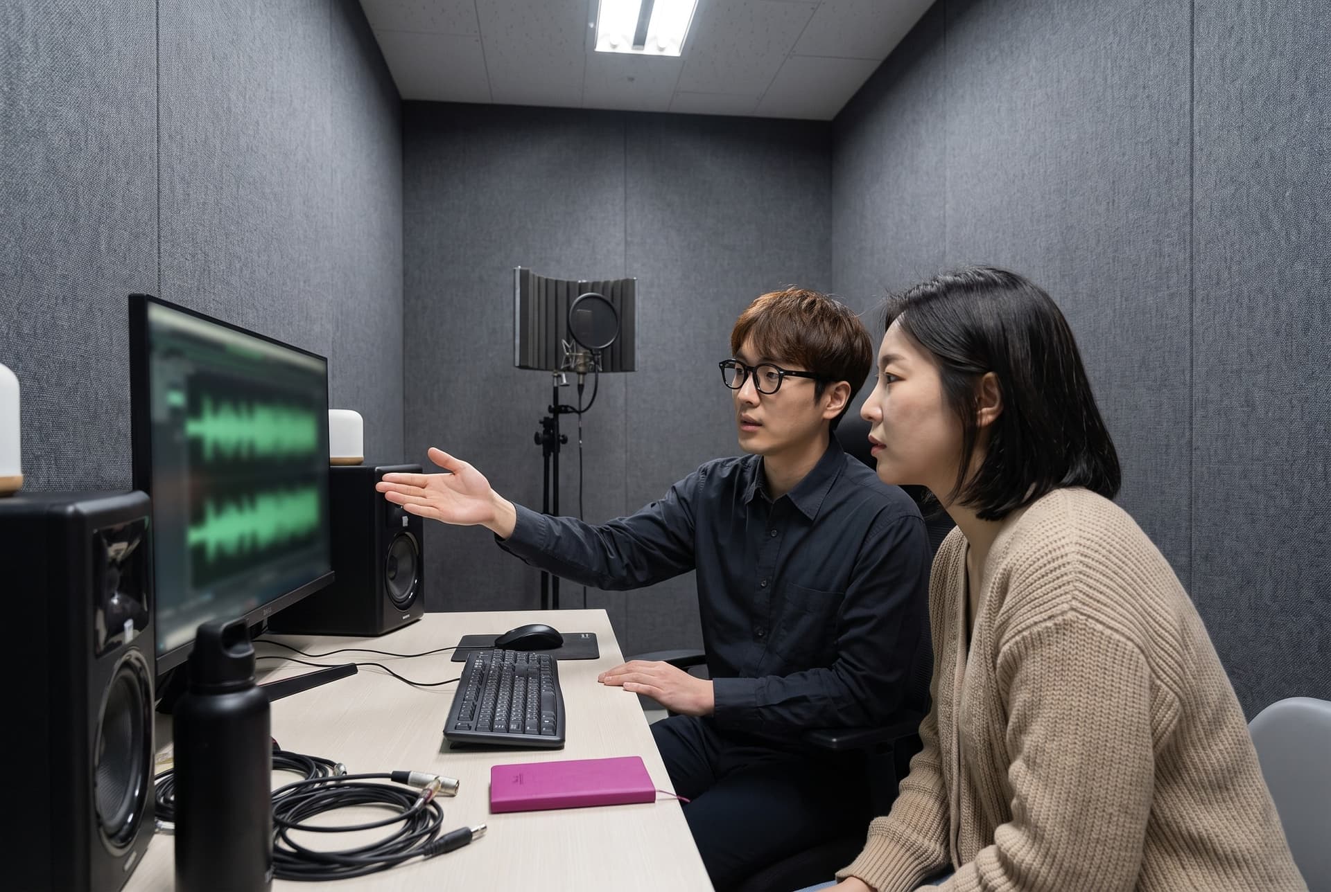 녹음한 소리를 함께 듣는 보컬 수업