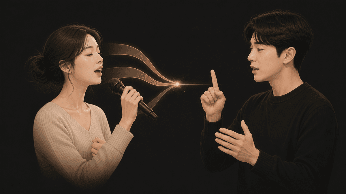 자음과 기류, 성대 진동과 음량이 어택을 만드는 순서를 보여 주는 그림